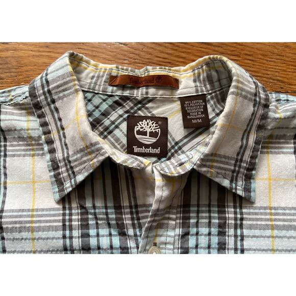 TIMBERLAND Textured Brown/Blue Plaid Button Down Shirt sz M - Picture 3 of 10